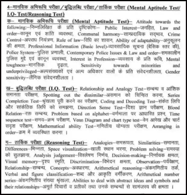 UP Police jail Warder Syllabus In Hindi