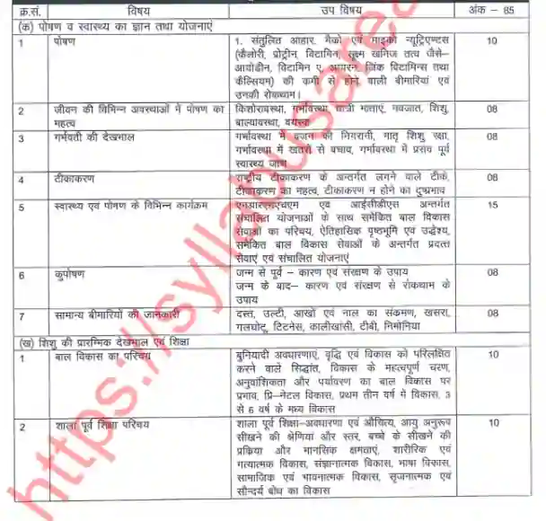 Rajasthan Mahila Supervisor Syllabus PDF In Hindi