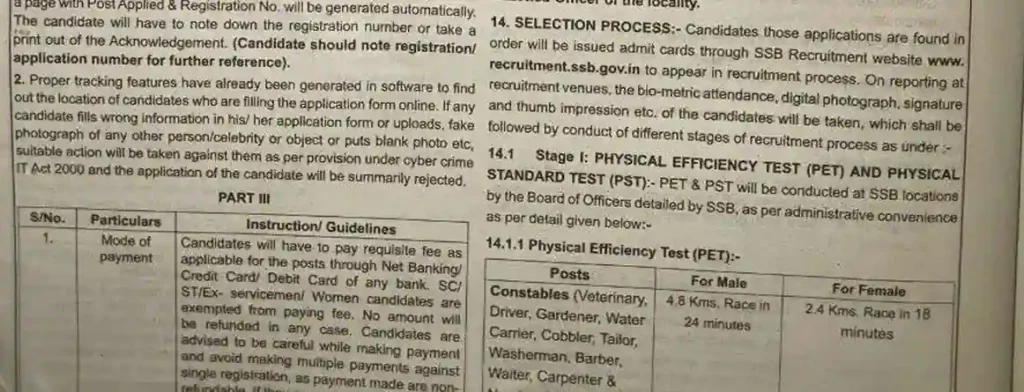 SSB Tradesman physical test details