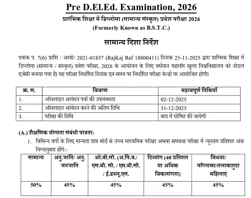 rajasthan bstc Syllabus PDF In Hindi