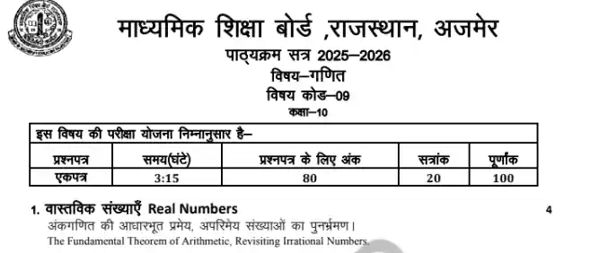 RBSE Class 10th Syllabus
